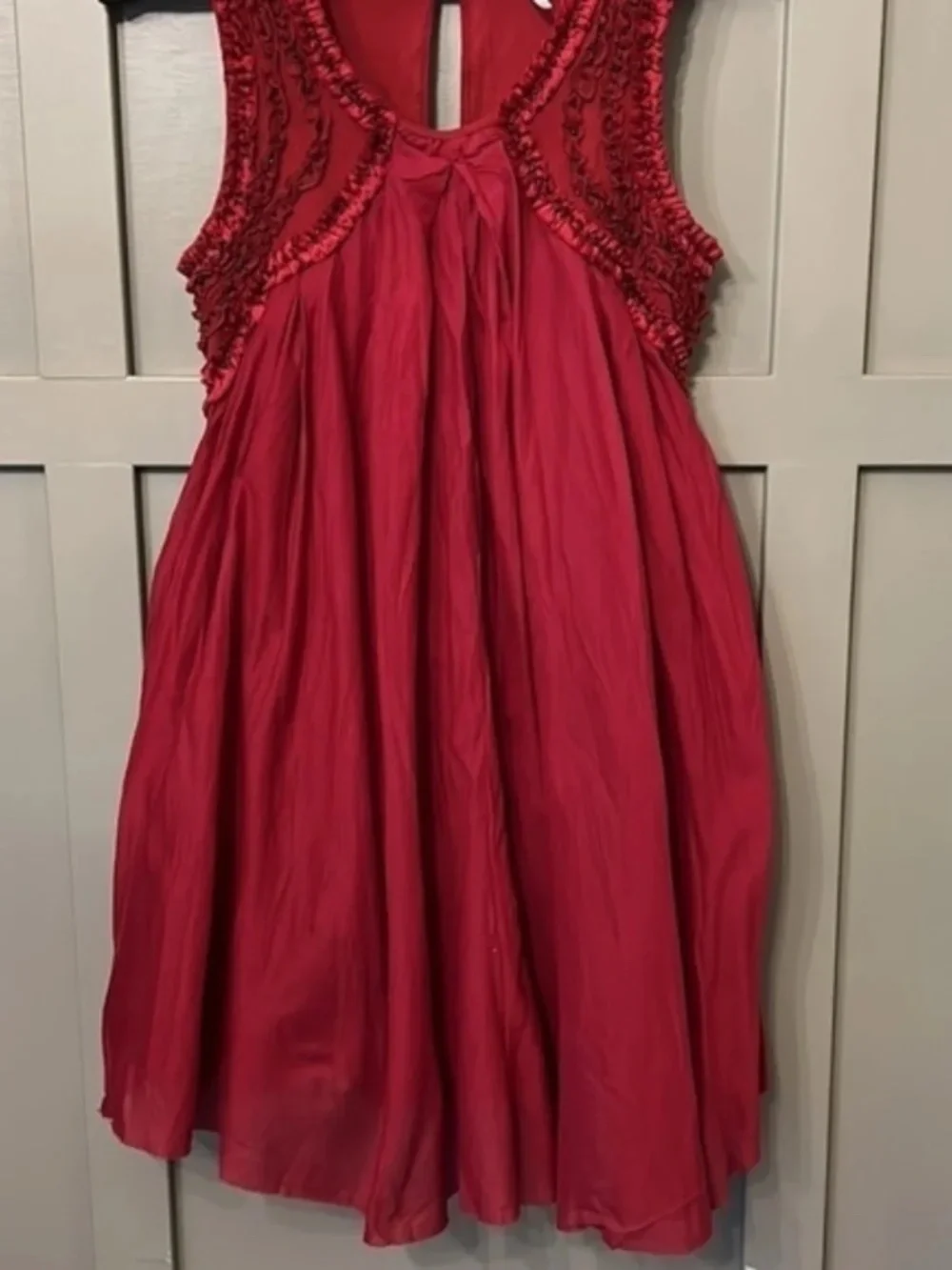 Free People Red Beaded Ruffle Dress Sleeveless Scoop Neck Keyhole Back Sz Small